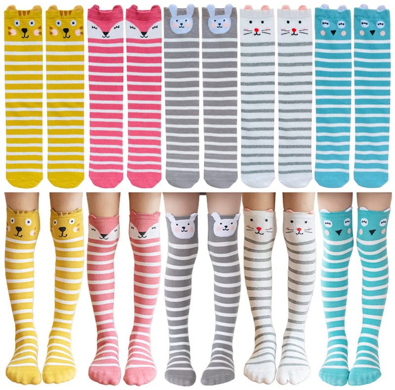 Toptim Little Girl's Knee High Socks Over Calf Kids Overknee Stockings Bow Style (K-5 Pairs) - Image 1