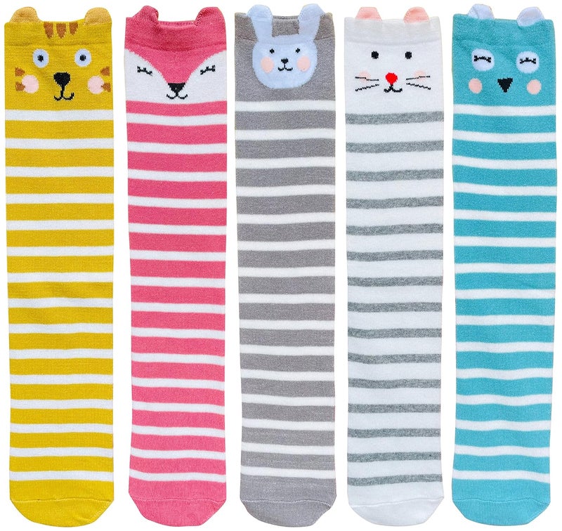 Toptim Little Girl's Knee High Socks Over Calf Kids Overknee Stockings Bow Style (K-5 Pairs) - Image 2