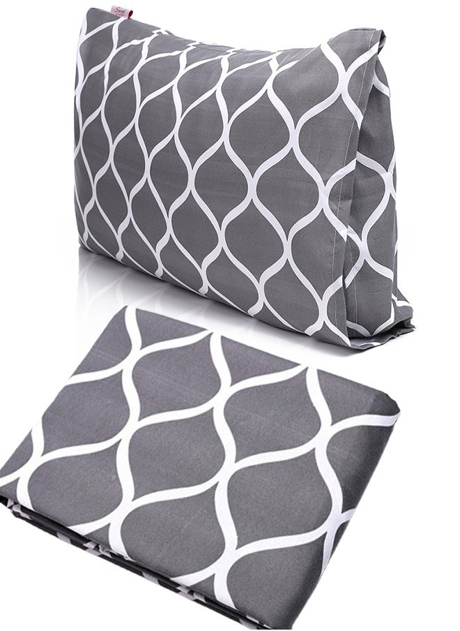 snooze - Fitted Bed Sheet set 2pcs, 120*200 cm+ Free Pillowcase, Gray waves design - Image 1