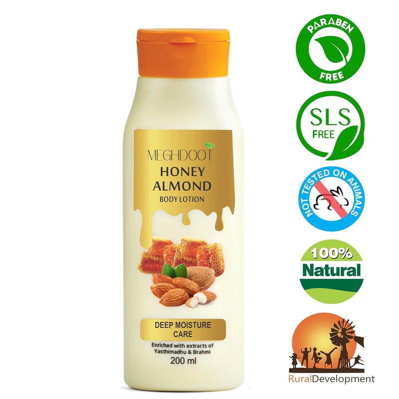 Meghdoot Honey Almond Body Lotion Deep Moisture Care Ayurvedic Hydrating Lotion for Soft and Glowing Skin 200ml Each Pack of 2 - Image 3