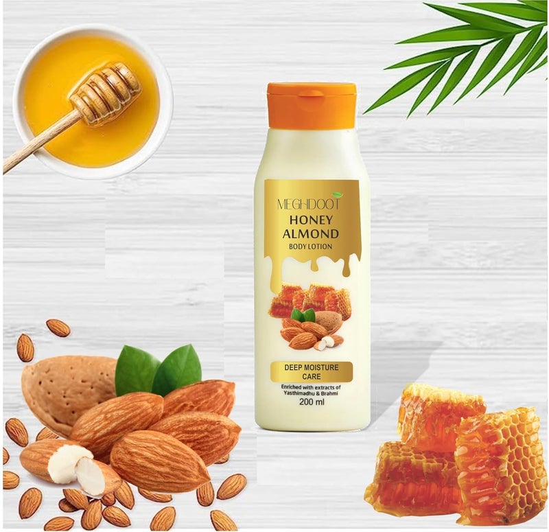 Meghdoot Honey Almond Body Lotion Deep Moisture Care Ayurvedic Hydrating Lotion for Soft and Glowing Skin 200ml Each Pack of 2 - Image 5
