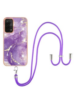 HuHa Case Cover For OPPO A74 5G / A93 5G / A54 5G / A93s 5G Electroplating Marble IMD TPU Phone Case with Lanyard Purple 002 