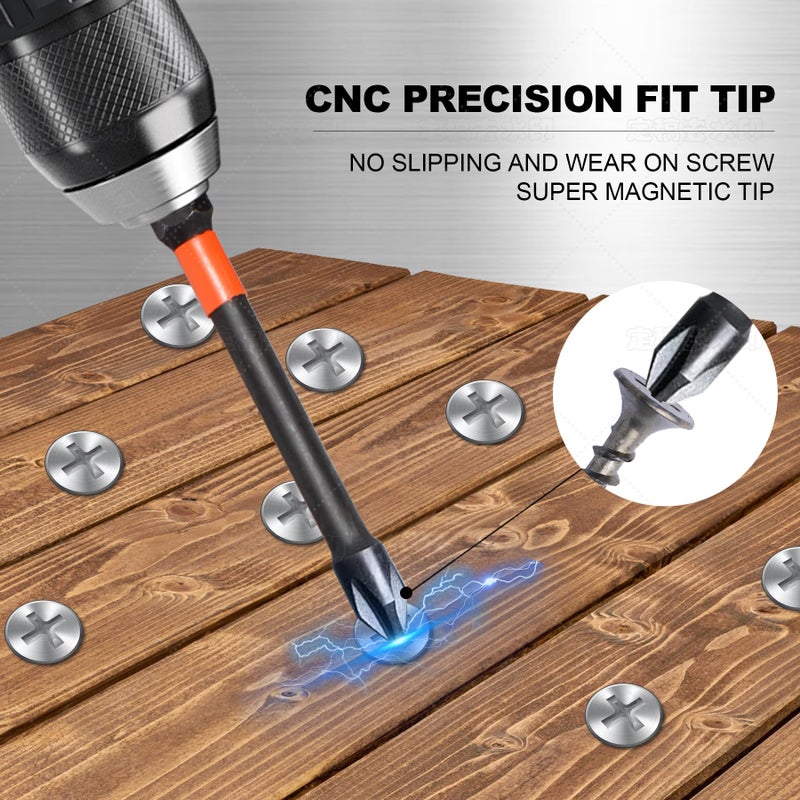 DYRECELVE 10-Pack Phillips Bits #2 Impact, 2-Inch Magnetic Phillips Head Drill & Screwdriver Bits, PH2 Premium S2 Steel 1/4" Hex Shank for Impact Drivers, Professional & DIY Use - Image 2