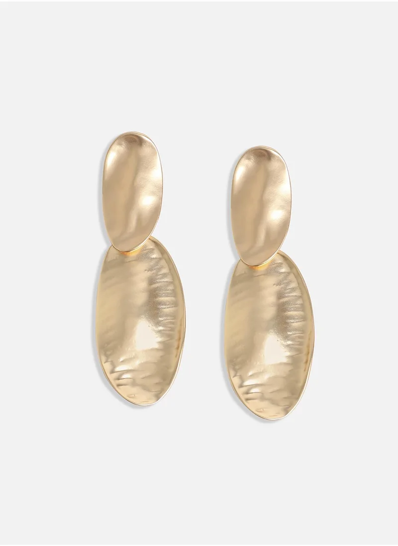 SOHI Gold-Coloured Oblong Drop Earrings