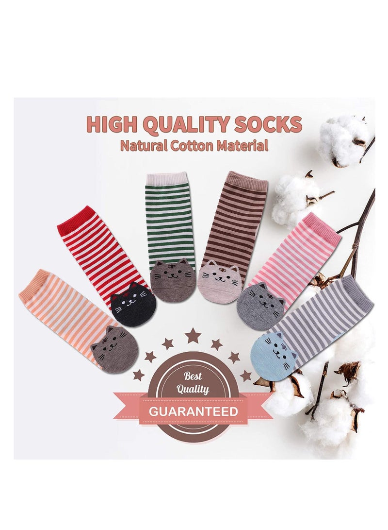 SYOSI Womens Animal Funny Socks Womens Girls Stripe Cute Cat Cotton Soft Pattern Crew Ankle Socks  - Image 2