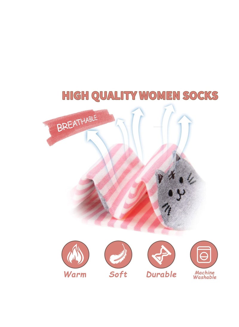 SYOSI Womens Animal Funny Socks Womens Girls Stripe Cute Cat Cotton Soft Pattern Crew Ankle Socks  - Image 5