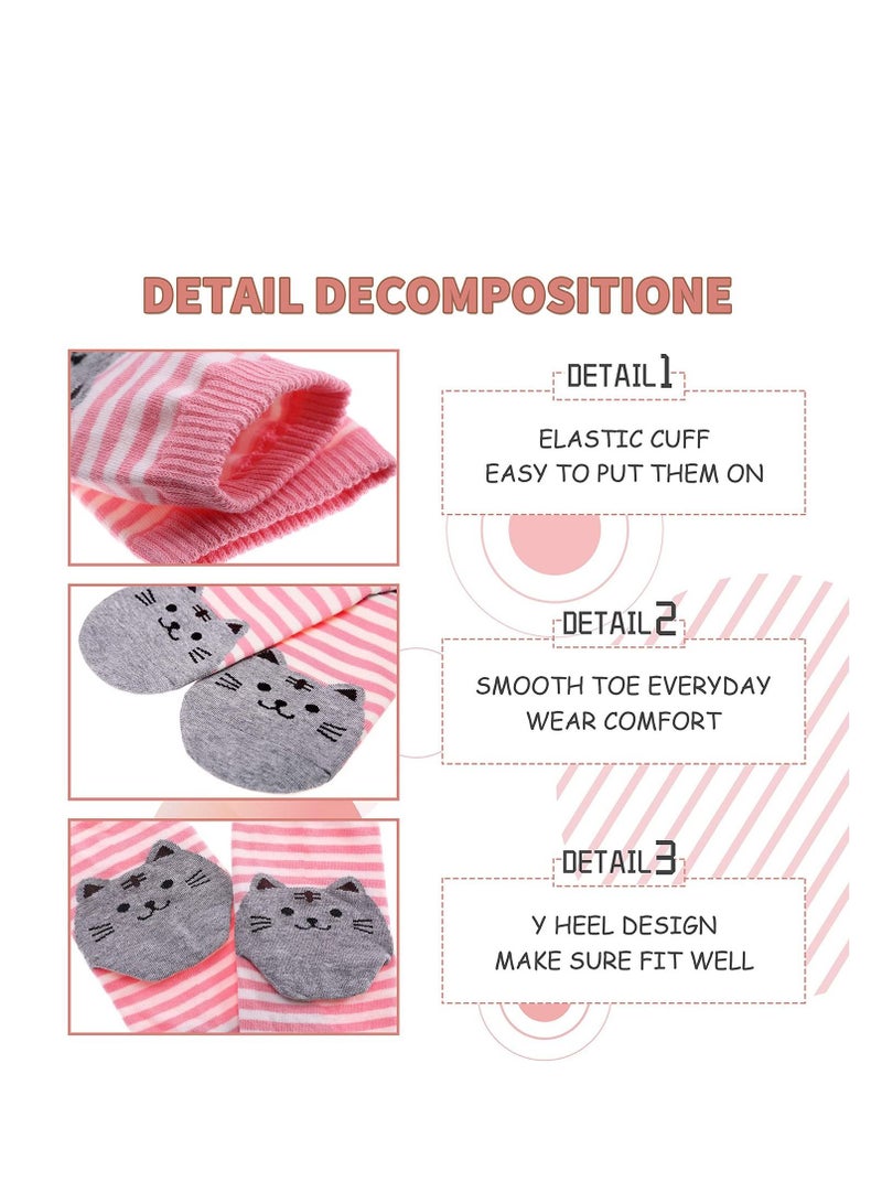 SYOSI Womens Animal Funny Socks Womens Girls Stripe Cute Cat Cotton Soft Pattern Crew Ankle Socks  - Image 4