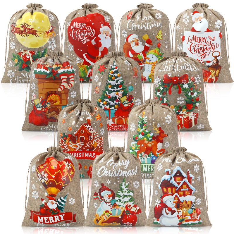 Wesnoy 12 Pcs 157 x 118 Large Christmas Gift Bags Drawstring for Gifts Christmas Burlap with Drawstring Reusable Burlap Gift Bags for Xmas Holiday Present Wrapping - Image 2