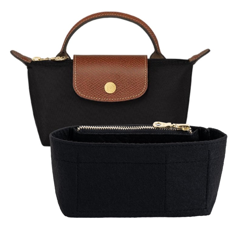 ATSEKTZ Mini Purse Organizer Insert for Longchamp Le Pliage Small Tote Felt Inner Bag Liner with Zipper Pocket Lightweight Storage for Mini Handbags Black - Image 2