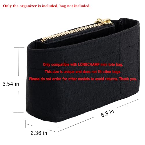 ATSEKTZ Mini Purse Organizer Insert for Longchamp Le Pliage Small Tote Felt Inner Bag Liner with Zipper Pocket Lightweight Storage for Mini Handbags Black - Image 3