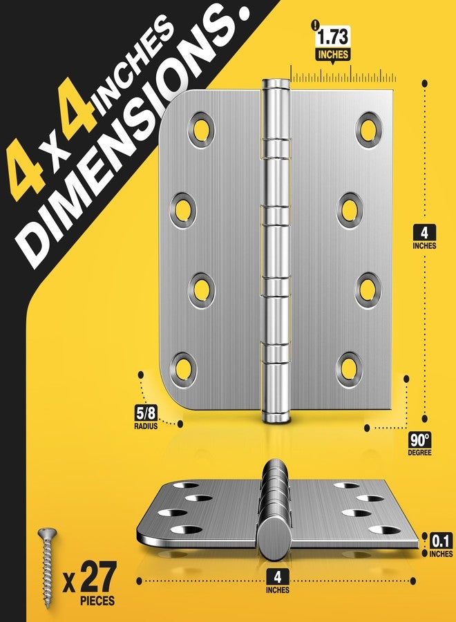 KOLET Ball Bearing Door Hinges, 4 x 4 Inches Door Hinges, Square and 5/8'' Radius Corner, Commercial Grade Stainless Steel Hinges, Smooth and Quiet, Non Removable Pin, Brushed Nickel, 3 Pack - Image 4
