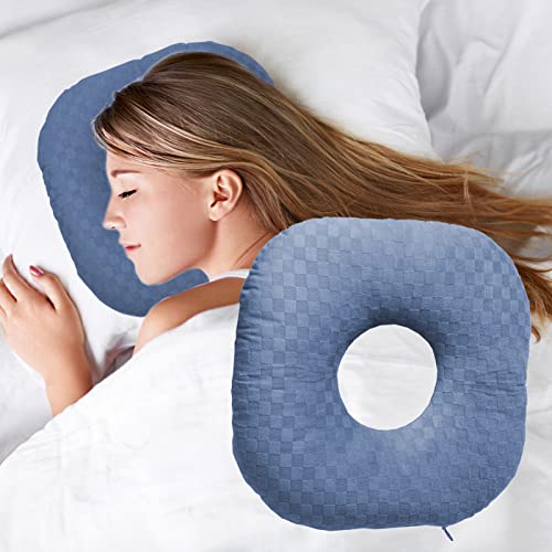Wuronsa Ear Piercing Pillow for Side Sleepers Pillow with an Ear Hole for CNH and Ear Pain Ear Inflammation Pressure Sores OShaped Side Sleeping Pillow Ear Guard Pillow Blue