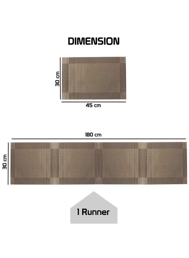 P-PLUS INTERNATIONAL Washable PVC Vinyl Heat Resistant Dinner Table Mats Placement Easy to Wash Cleaning Both Side Usable (Set of 4 + 1 Runner, Brown) - Image 2