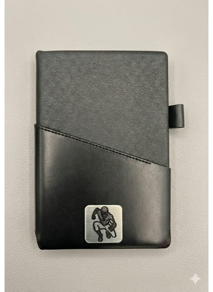 Luxury Black Leather Notebook with Unique Design – Elegant Cover with Engraved Metal Plate - Image 1