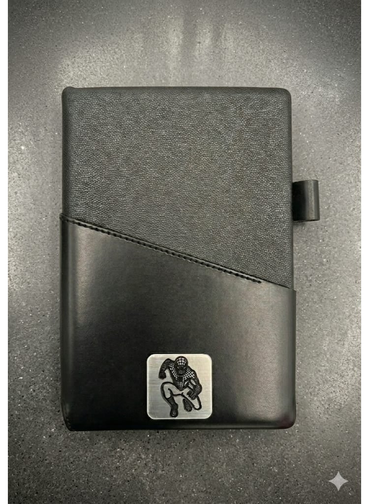 Luxury Black Leather Notebook with Unique Design – Elegant Cover with Engraved Metal Plate - Image 2
