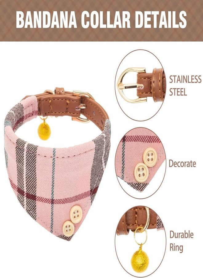 KOOLTAIL Pink Girl Dog Collar and Leash Set for Small Dogs with Bowtie and Bells - Cute Puppy Bandana Collar and Leash with Classic Plaid Pattern, Soft Leather Tangle Free Leashes for Small Dogs, S - Image 2