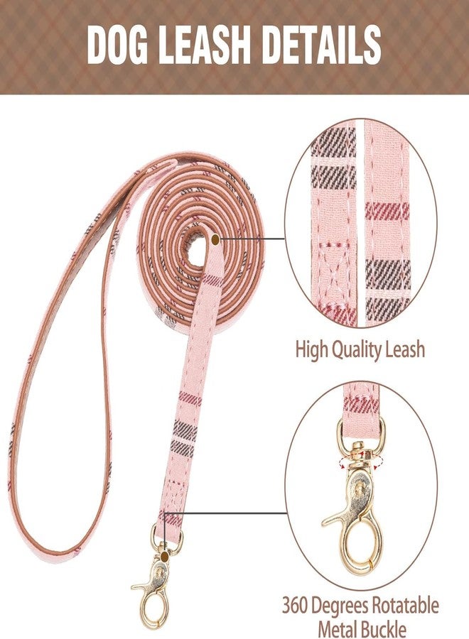 KOOLTAIL Pink Girl Dog Collar and Leash Set for Small Dogs with Bowtie and Bells - Cute Puppy Bandana Collar and Leash with Classic Plaid Pattern, Soft Leather Tangle Free Leashes for Small Dogs, S - Image 4