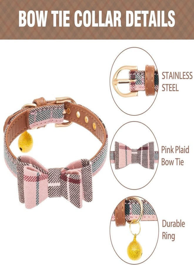 KOOLTAIL Pink Girl Dog Collar and Leash Set for Small Dogs with Bowtie and Bells - Cute Puppy Bandana Collar and Leash with Classic Plaid Pattern, Soft Leather Tangle Free Leashes for Small Dogs, S - Image 3