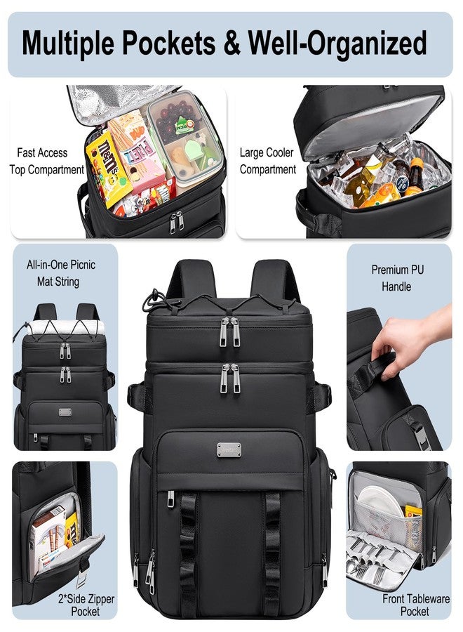 Weitars Insulated Cooler Backpack,Double Deck Waterproof Soft Cooler Bag,Backpack Coolers Leak Proof Lunch Backpack for Men Women for Travel,Camping,Picnic,Beach,Picnic,Outdoor 30/45 Can (Black) - Image 2