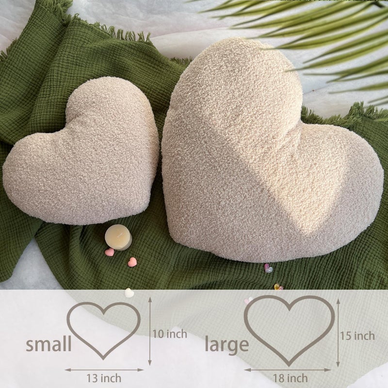 EastTree Heart Pillows, Off White Heart Shaped Pillows, Love Throw Pillows, Cute Sherpa Heart Decor, Small Fluffy Pillows, Women Girls Living Bedroom Home Decoration 10x13 Inch - Image 2