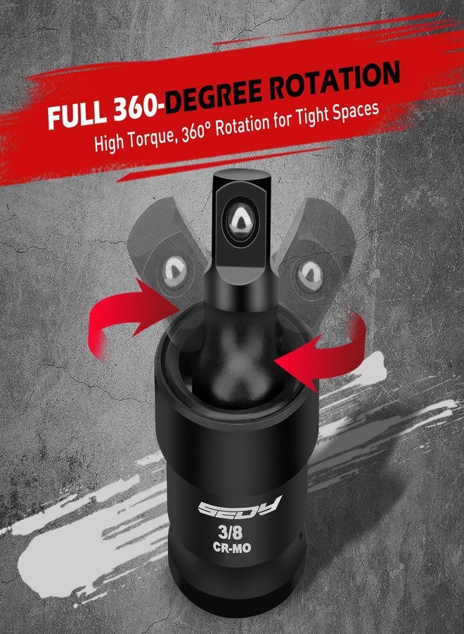 سيدي مجموعة وصلات دوارة بمقبس عالمي للصدمات: مجموعة وصلات دوارة بمقبس مرن من 3 قطع بمقاس 1/2 بوصة و3/8 بوصة و1/4 بوصة ومحول وصلة U من الفولاذ CR-MO الممتاز ومتذبذب - Image 3