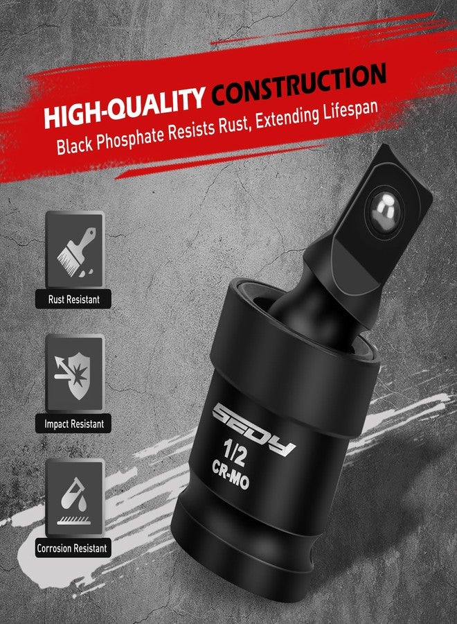 سيدي مجموعة وصلات دوارة بمقبس عالمي للصدمات: مجموعة وصلات دوارة بمقبس مرن من 3 قطع بمقاس 1/2 بوصة و3/8 بوصة و1/4 بوصة ومحول وصلة U من الفولاذ CR-MO الممتاز ومتذبذب - Image 4