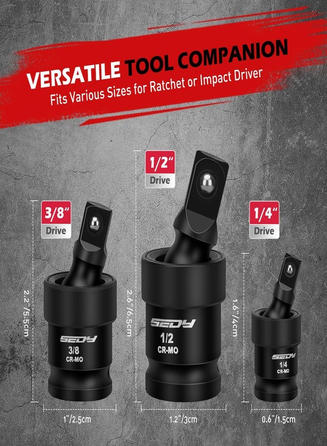 سيدي مجموعة وصلات دوارة بمقبس عالمي للصدمات: مجموعة وصلات دوارة بمقبس مرن من 3 قطع بمقاس 1/2 بوصة و3/8 بوصة و1/4 بوصة ومحول وصلة U من الفولاذ CR-MO الممتاز ومتذبذب - Image 2