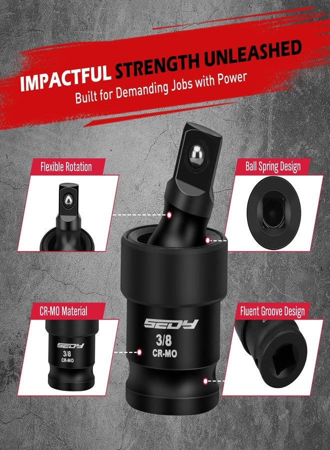 سيدي مجموعة وصلات دوارة بمقبس عالمي للصدمات: مجموعة وصلات دوارة بمقبس مرن من 3 قطع بمقاس 1/2 بوصة و3/8 بوصة و1/4 بوصة ومحول وصلة U من الفولاذ CR-MO الممتاز ومتذبذب - Image 5