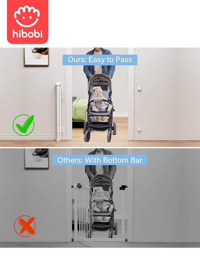 hibobi Retractable Baby & Pet Safety Gate | 180x86cm | No Bottom Bar, No Tripping | One-Hand Operation + Safety Lock | Adhesive/Screw Installation | For Stairs, Hallways, Balconies, Courtyards - Image 2