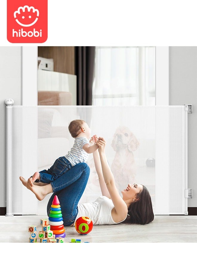 hibobi Retractable Baby & Pet Safety Gate | 180x86cm | No Bottom Bar, No Tripping | One-Hand Operation + Safety Lock | Adhesive/Screw Installation | For Stairs, Hallways, Balconies, Courtyards - Image 1