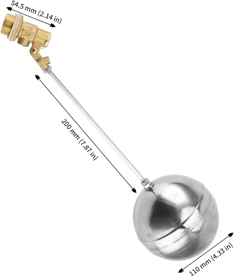 JAPCHET 4 Pcs Stainless Steel Float Ball Valve 34 Inch DN20 Adjustable Water Tank Floating Ball Valve Switch Automatic Brass Toilet Valve Float Valves for Stock Tank Pool Water Level Control - Image 2