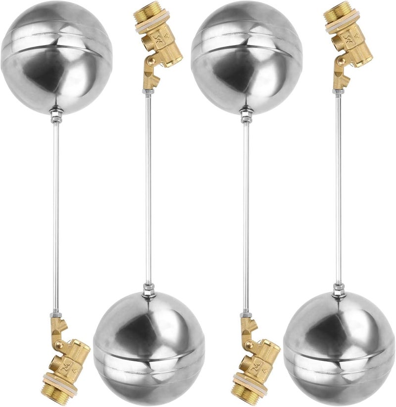 JAPCHET 4 Pcs Stainless Steel Float Ball Valve 34 Inch DN20 Adjustable Water Tank Floating Ball Valve Switch Automatic Brass Toilet Valve Float Valves for Stock Tank Pool Water Level Control - Image 1