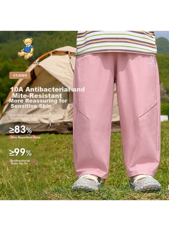 Classic Teddy Kids Pants Boys And Girls Work Pants Embroidered Versatile Long Pants Pink Size 100 Spring