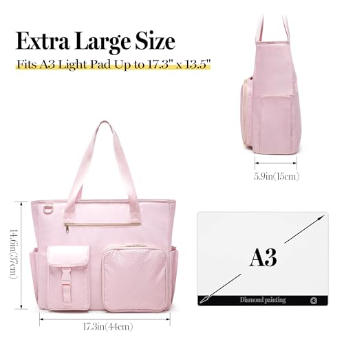 Fasrom Diamond Painting Carrying Case for A3 Light Pad, Diamond Painting Storage Bag with Padded Sleeve to Hold A3 LED Light Box and Diamond Art Supplies, Pink (Empty Bag Only) - Image 5