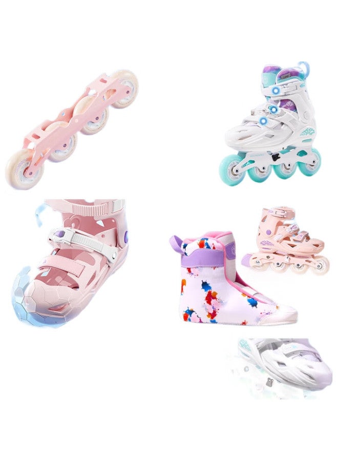 JD.com Jingzao Children'S Roller Skates For Boys And Girls, Beginner Lockable Wheels Inline Skates With Professional 7-Piece Protective Gear Set, Cherry Blossom Pink, Size S - Image 3