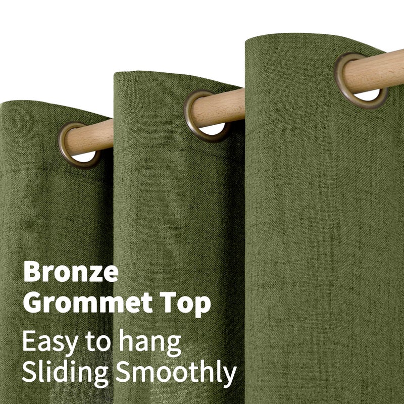 YoungsTex Olive Linen Curtains 40 Inch Length for Kitchen Window, Dark Green Short Light Filtering Drapes Semi Sheer with Bronze Grommet for Bathroom Windows, 2 Panels, 42 X 40 Inch - Image 5