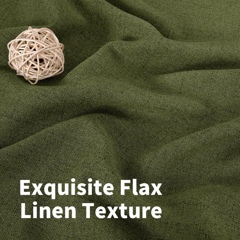 YoungsTex Olive Linen Curtains 40 Inch Length for Kitchen Window, Dark Green Short Light Filtering Drapes Semi Sheer with Bronze Grommet for Bathroom Windows, 2 Panels, 42 X 40 Inch - Image 4