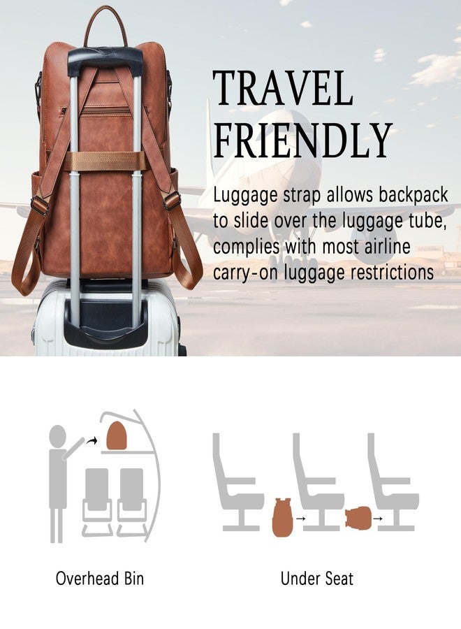 Shrrie Laptop Backpack Vegan Leather Laptop Backpack for Women 15.6 Inch Work Backpack Fashion Travel Backpack for Business College, 1 x Brown Nubuck, M - Image 5