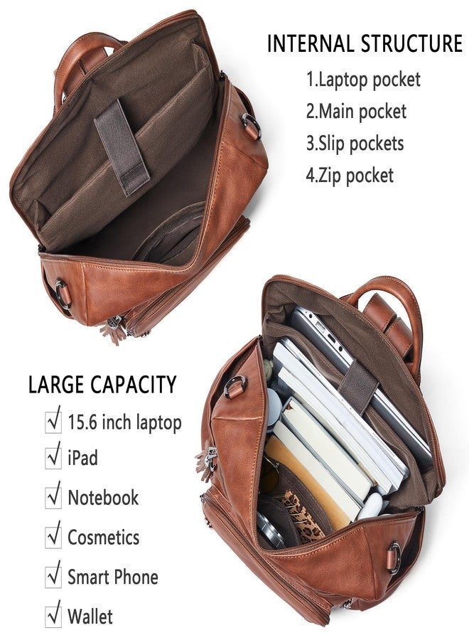 Shrrie Laptop Backpack Vegan Leather Laptop Backpack for Women 15.6 Inch Work Backpack Fashion Travel Backpack for Business College, 1 x Brown Nubuck, M - Image 4