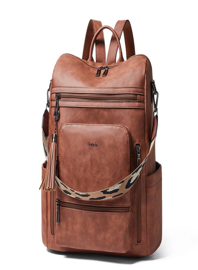 Shrrie Laptop Backpack Vegan Leather Laptop Backpack for Women 15.6 Inch Work Backpack Fashion Travel Backpack for Business College, 1 x Brown Nubuck, M - Image 1