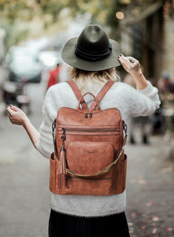 Shrrie Laptop Backpack Vegan Leather Laptop Backpack for Women 15.6 Inch Work Backpack Fashion Travel Backpack for Business College, 1 x Brown Nubuck, M - Image 2