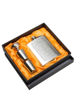 SYOSI SYOSI Hip Flasks for Liquor Set, Premium Stainless Hip Flask with 2 Cups and Funnel Gift Box Pocket Friendly Pocket Drinking Flask for Men and Women (Silver 210ml)  - Image 1