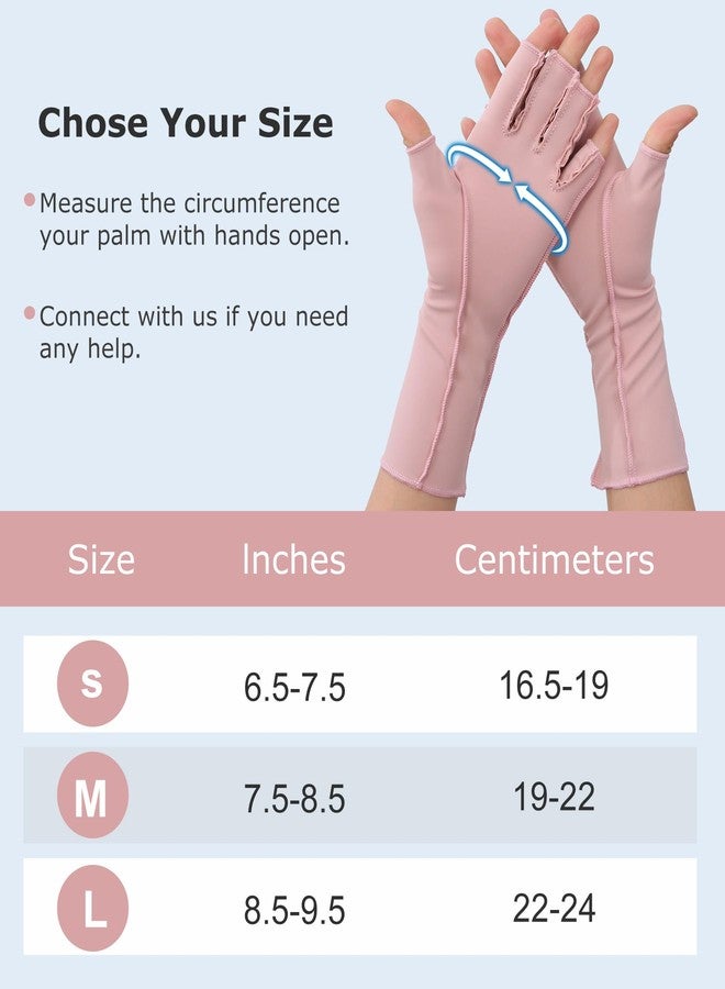 NURCOM Compression Arthritis Gloves, Rheumatoid Pain Relief Compression Gloves for Women & Men, Premium Fingerless Circulation Gloves for Arthritis & Joint Pain, Swelling, Tendonitis, 1 Pair Pink S - Image 2