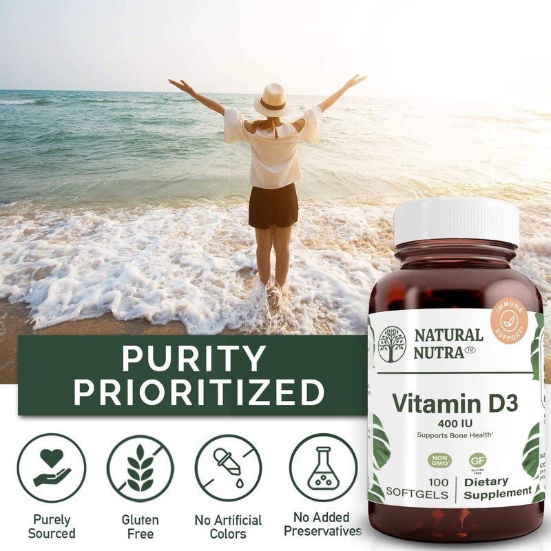 Natural Nutra Supreme Vitamin D3 400 IU Softgels Helps Boost Immune Support Lungs Health Sunshine Vitamin Helps Improve Cardiovascular Health Bone and Teeth Strength GlutenFree 100 Softgels - Image 4