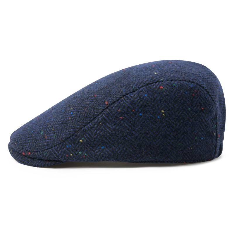 FEINION Men Wool Blend Flat Cap Tweed Newsboy Ivy Hat (Flecked Navy) - Image 2