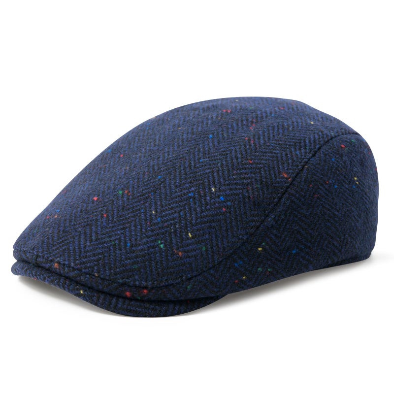 FEINION Men Wool Blend Flat Cap Tweed Newsboy Ivy Hat (Flecked Navy) - Image 1