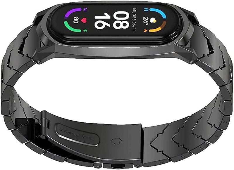 ELECDON Metal Bracelet Strap Compatible with Xiaomi Mi Band 6/5/4/3 NFC Global Version – Stainless Steel Replacement Wristband (Black) - Image 1