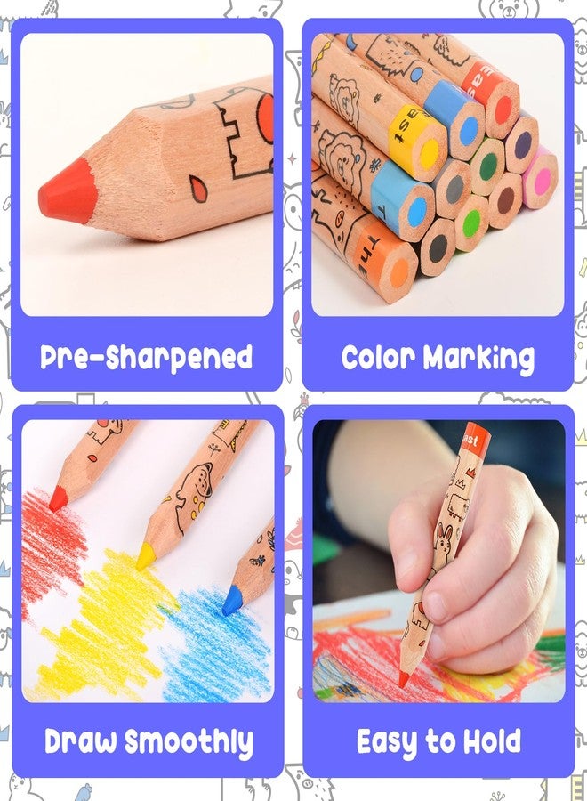 ThEast 12 Short Colored Pencils for Kids, Cute Animal Toddlers Crayons Color Pencil with Sharpener, Preschool Party Favors, Pre-Sharpened(Pack of 1) - Image 2
