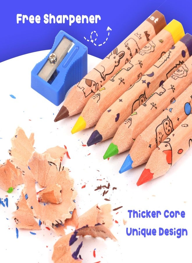 ThEast 12 Short Colored Pencils for Kids, Cute Animal Toddlers Crayons Color Pencil with Sharpener, Preschool Party Favors, Pre-Sharpened(Pack of 1) - Image 3
