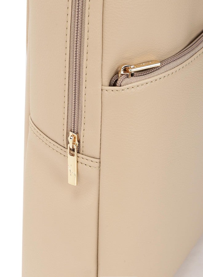 Fastrack Beige Textured Backpack | Textured Faux-Leather | Women’S Laptop Backpack | Stylish Everyday Essential - Image 3